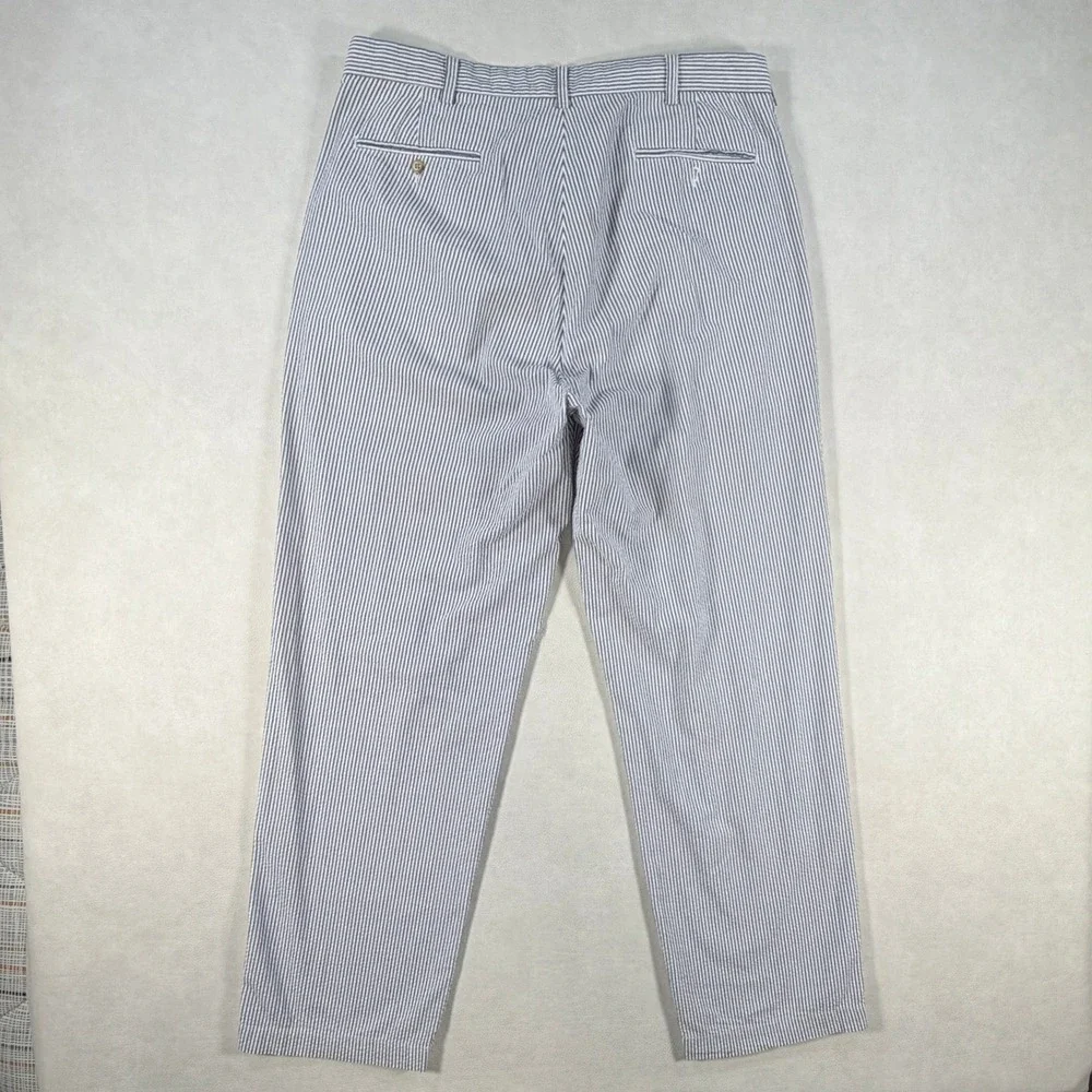 Polo Ralph Lauren Andrew Pant Mens 35x32 Blue White Seersucker Pleated Trousers